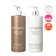 Load image into Gallery viewer, Golden Glow Gradual Tan &amp; AHA Body Lotion Duo